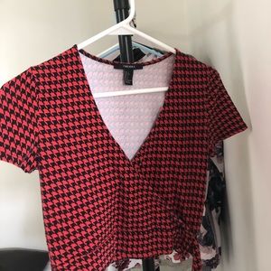 A red wrap around forever 21 crop top